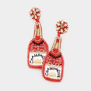 Red gold Sequin champagne bottle fashion party fun earrings